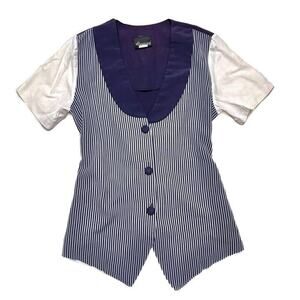 Nu Venture Vintage Layered Striped Shirt Vest Navy Formal Nautical 90s